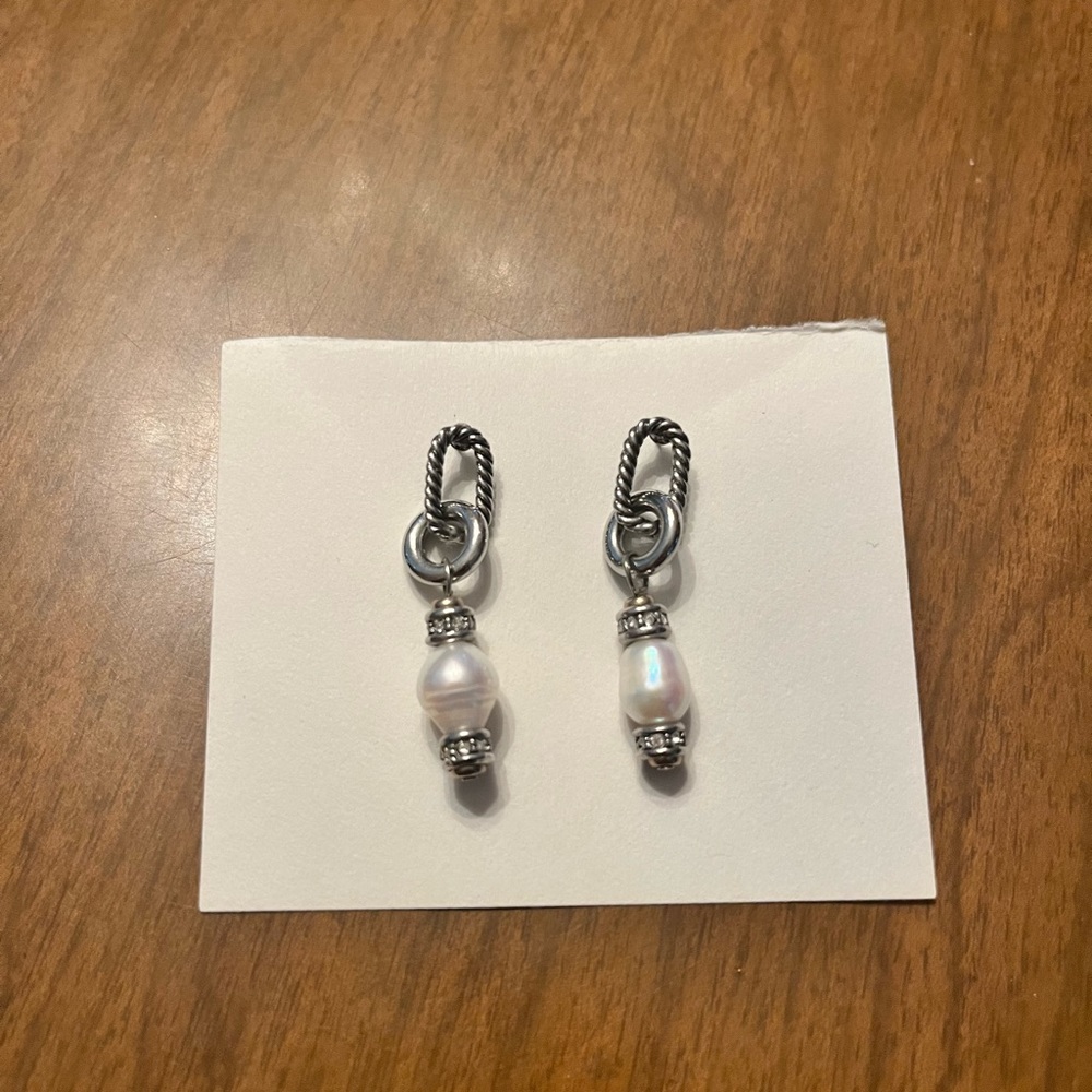 Freshwater pearl, cubic zirconia, and sterling silver earrings
